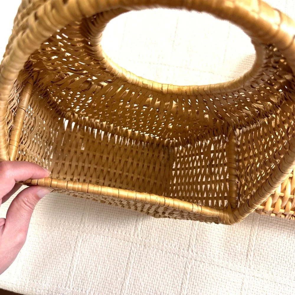 VTG Wicker Rattan Wall Pocket Basket Set Cottagecore Boho Decor